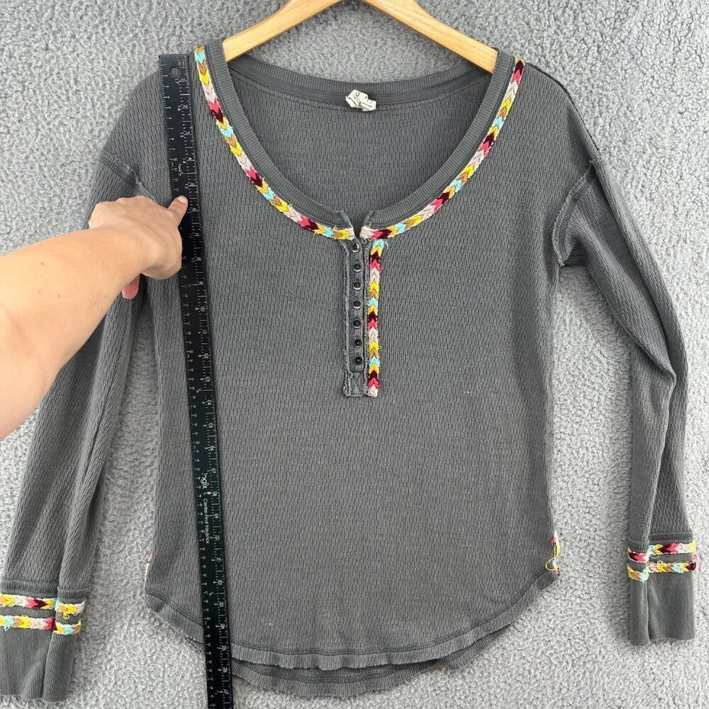 Free People Gray Long Sleeve Top with Multicolor Trim - Picture 11 of 15
